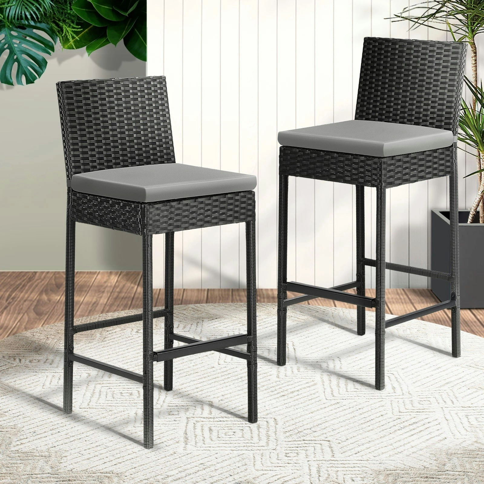 Livsip Outdoor Rattan Bar Stools Patio Dinning Chairs Cafe Garden Furniture 2X