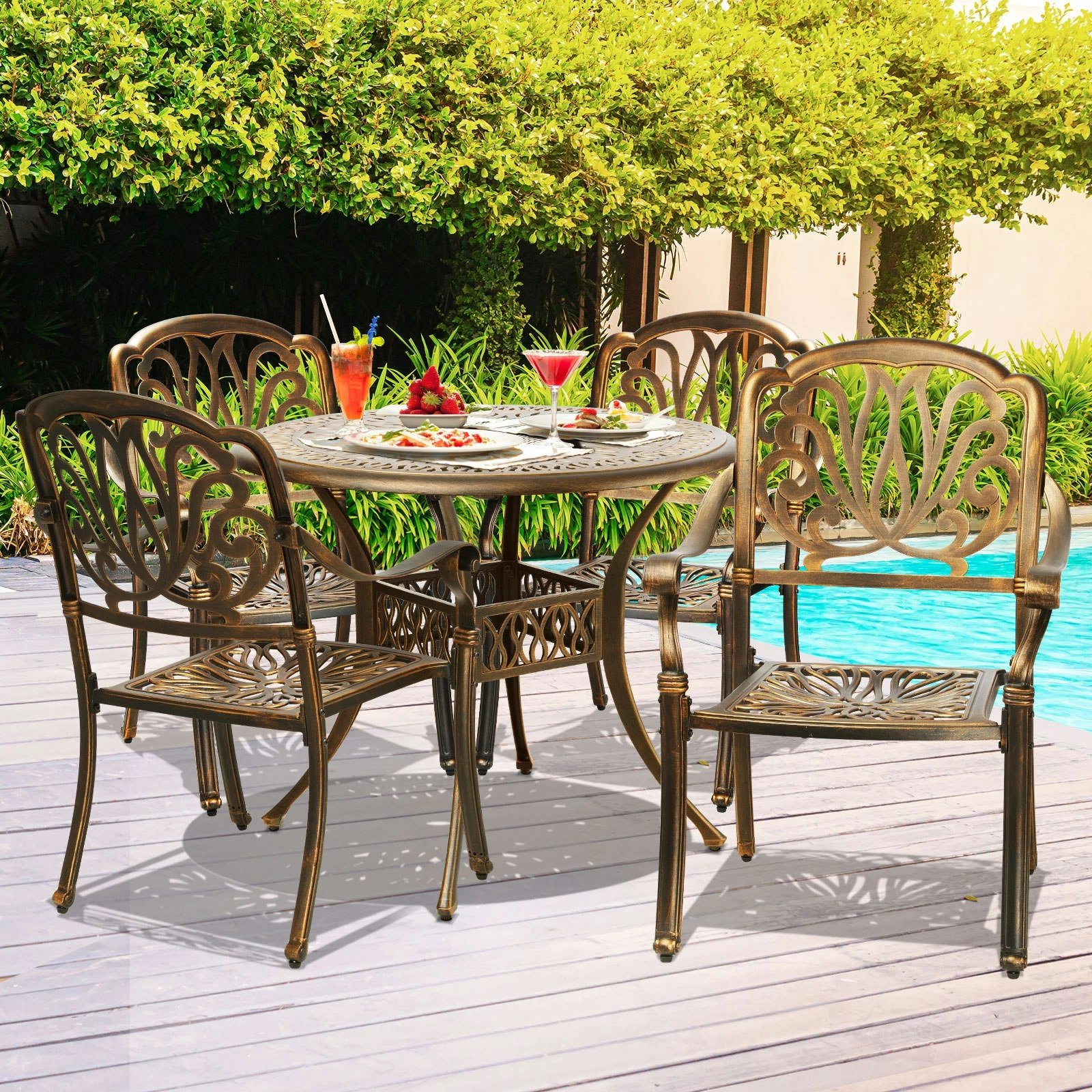 Livsip Outdoor Furniture 5 Piece Dining Set Chairs Table Bistro Set Patio Garden