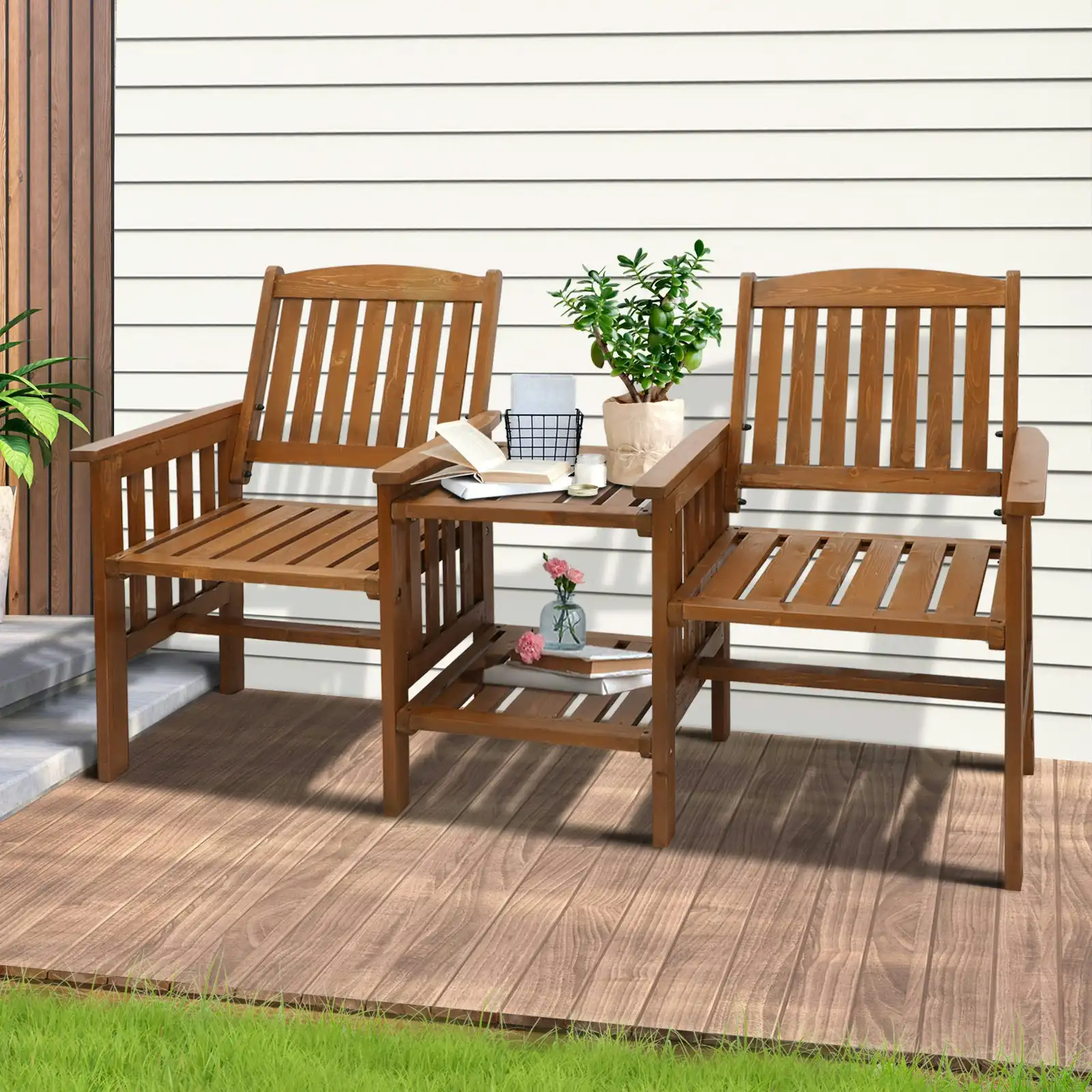 Livsip Wooden Garden Bench Chair & Table Loveseat Outdoor Furniture Patio