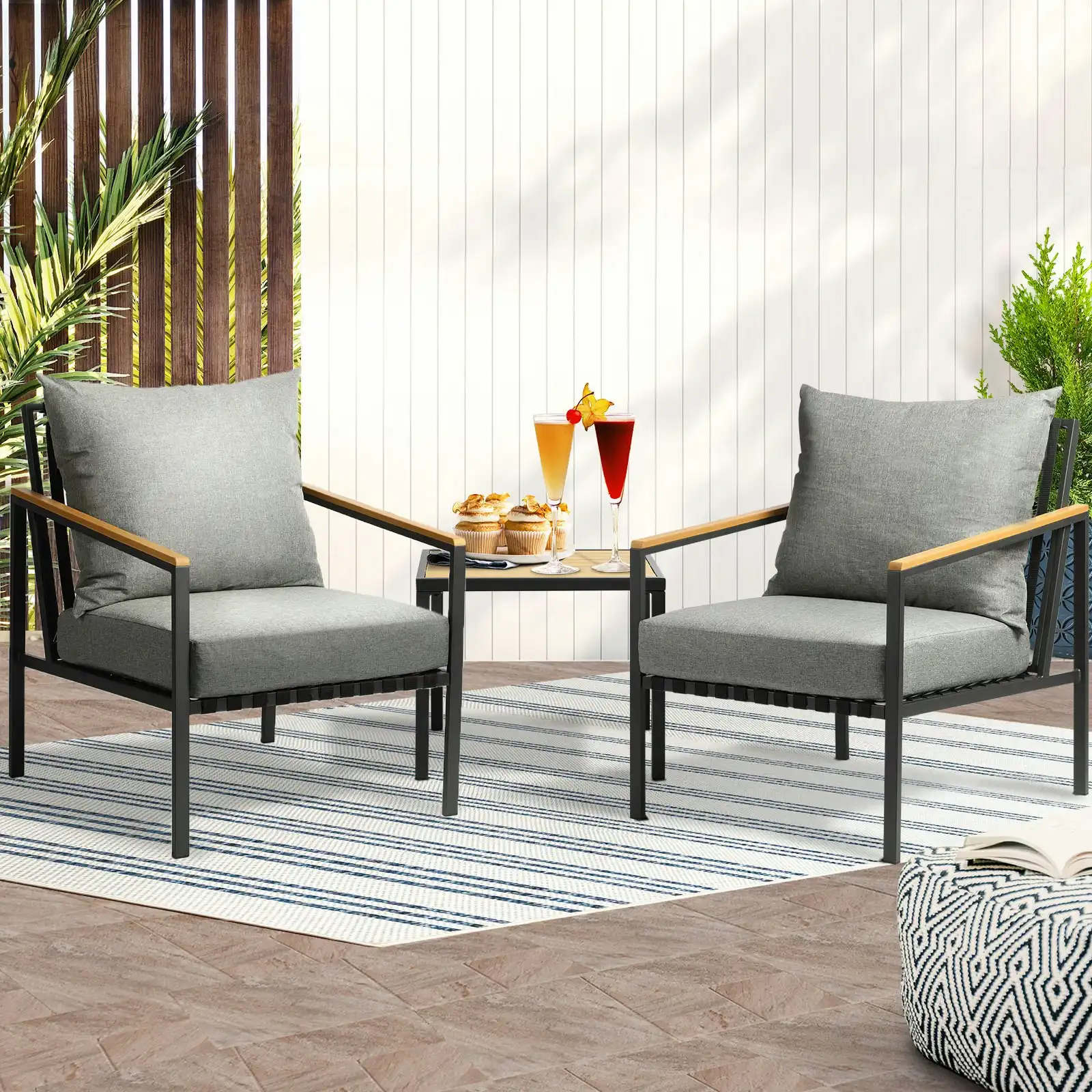 Livsip Outdoor Furniture 3 Piece Setting Garden Bistro Set Dining Chairs Patio