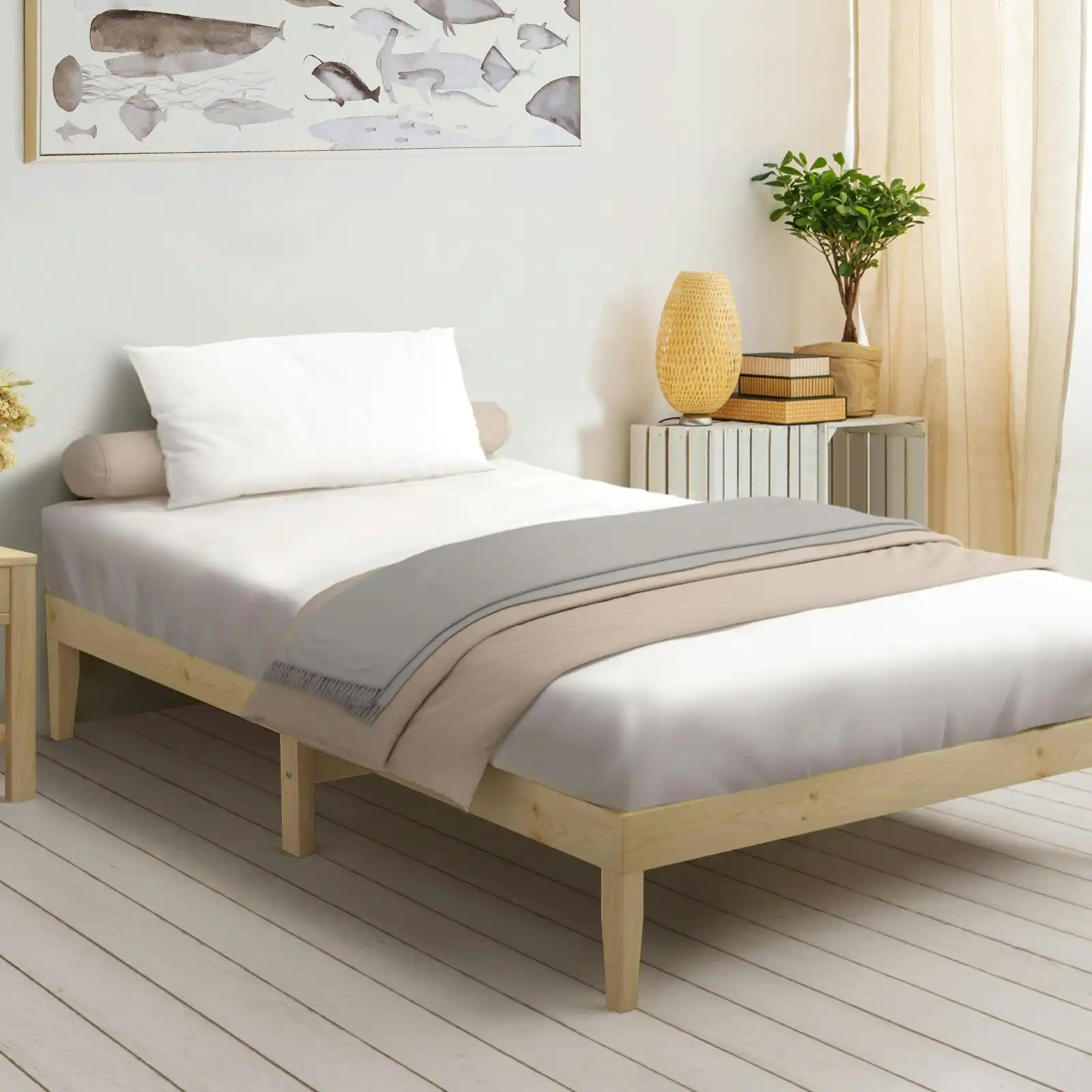 Oikiture Bed Frame Single Size Wooden Bed Base A8