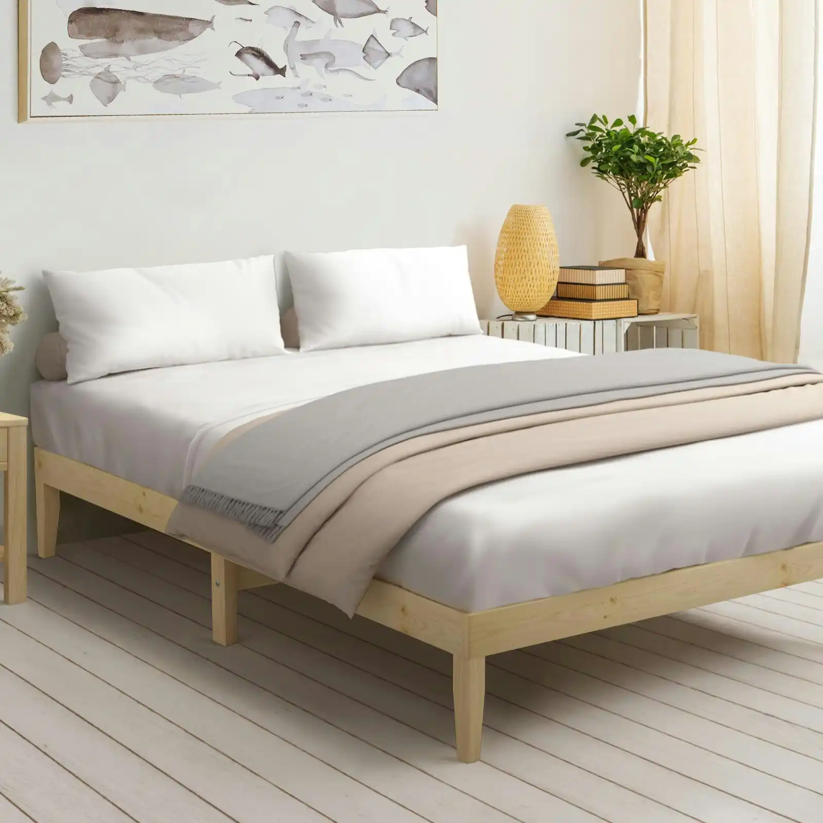 Oikiture Bed Frame King Size Wooden Bed Base A8