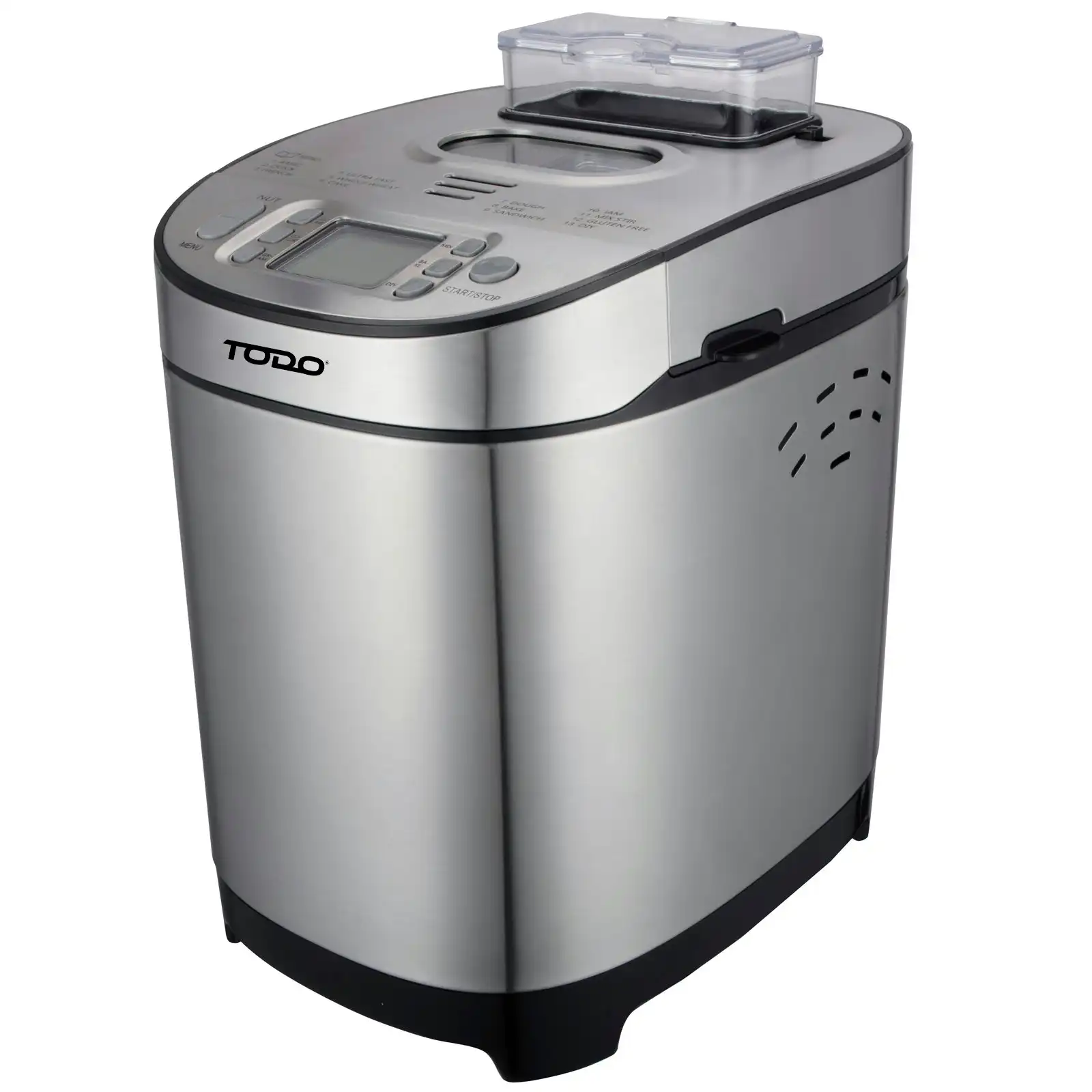 TODO Stainless Steel Bread Maker 13 Programs Menu 550W Power Fruit Nut Dispenser Keep Warm Function