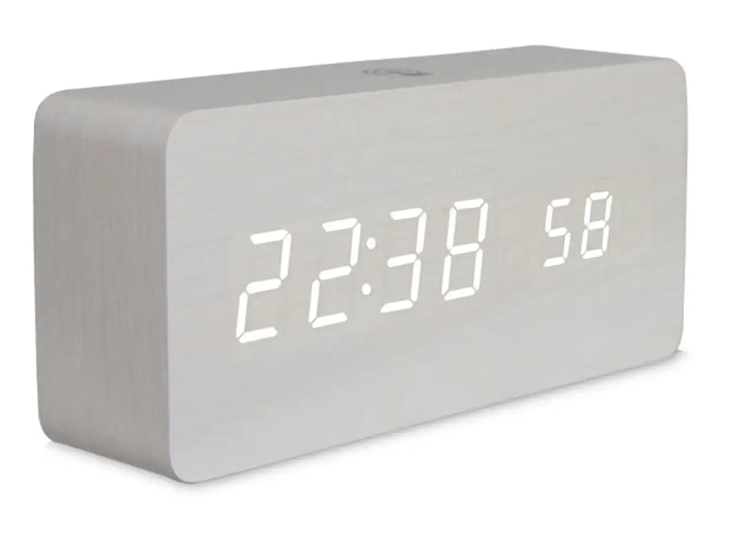 TODO Rechargeable LED Digital Alarm Clock Woodgrain USB Android iOS Control APP - White