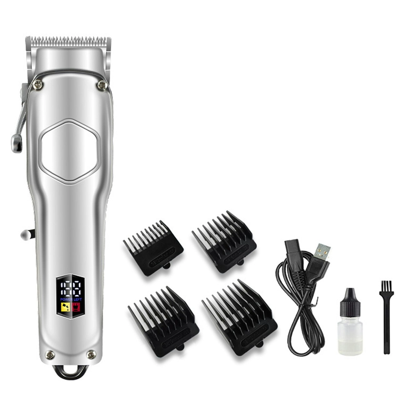 Cordless Hair Clipper Beard Trimmer LCD Display 3.7V 2000mAh Titanium Ceramic Blade USB Charge