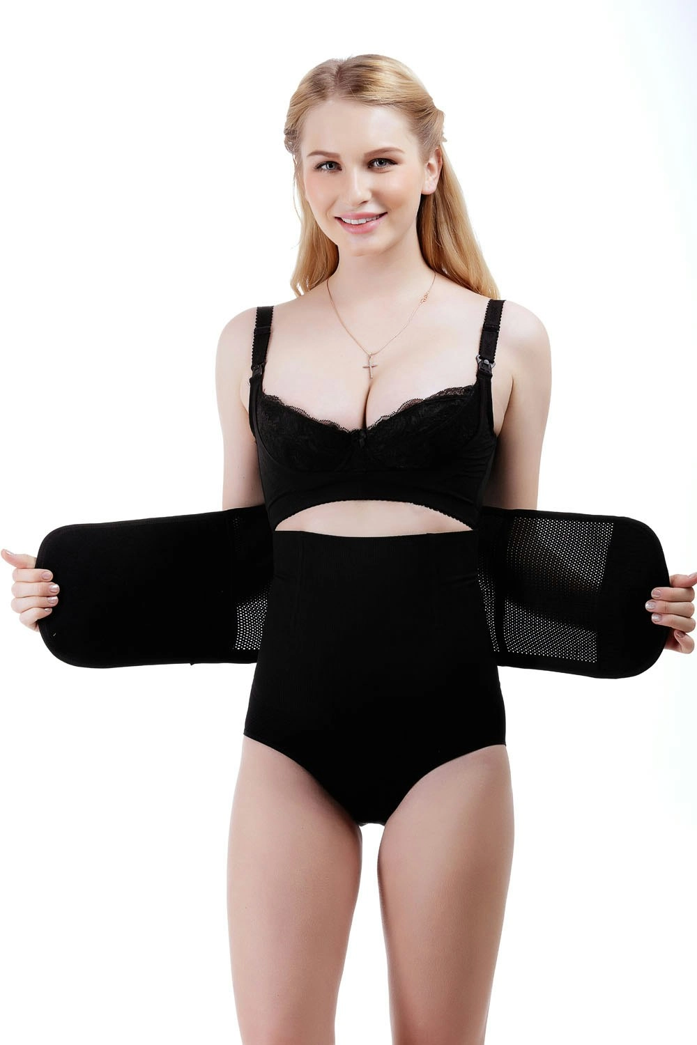 Double Compression Waist Trainer Compression Body Shaper Support Black - Medium