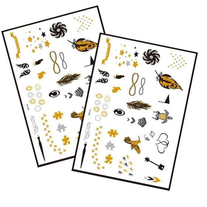 Metallic Temporary Tattoo Gold Silver Glitter Party Body Sticker Waterproof 2 Sheets 060