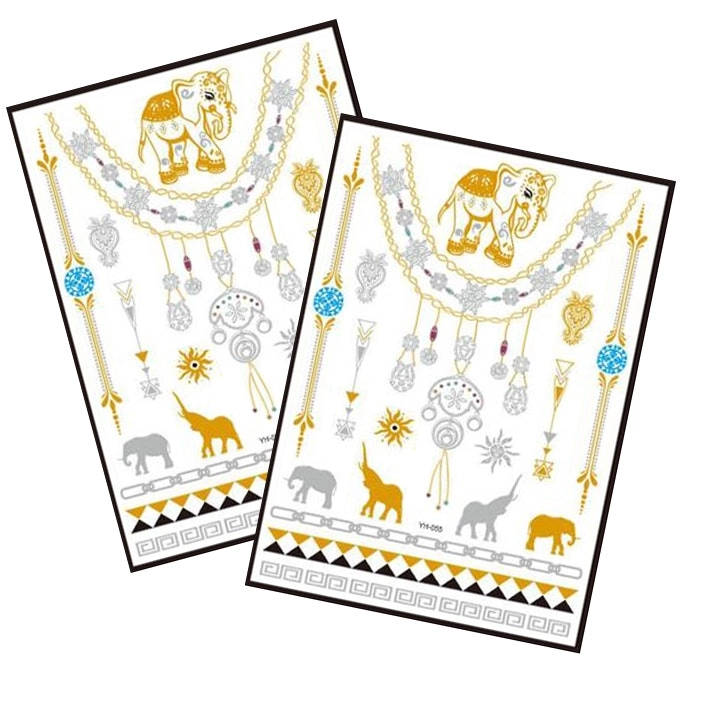 Metallic Temporary Tattoo Gold Silver Glitter Party Body Sticker Waterproof 2 Sheets 055