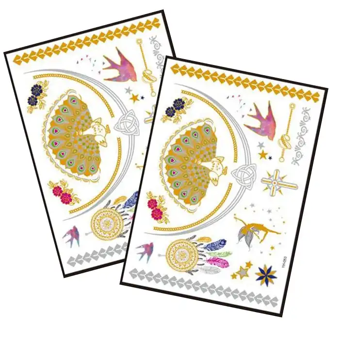 Metallic Temporary Tattoo Gold Silver Glitter Party Body Sticker Waterproof 2 Sheets 053