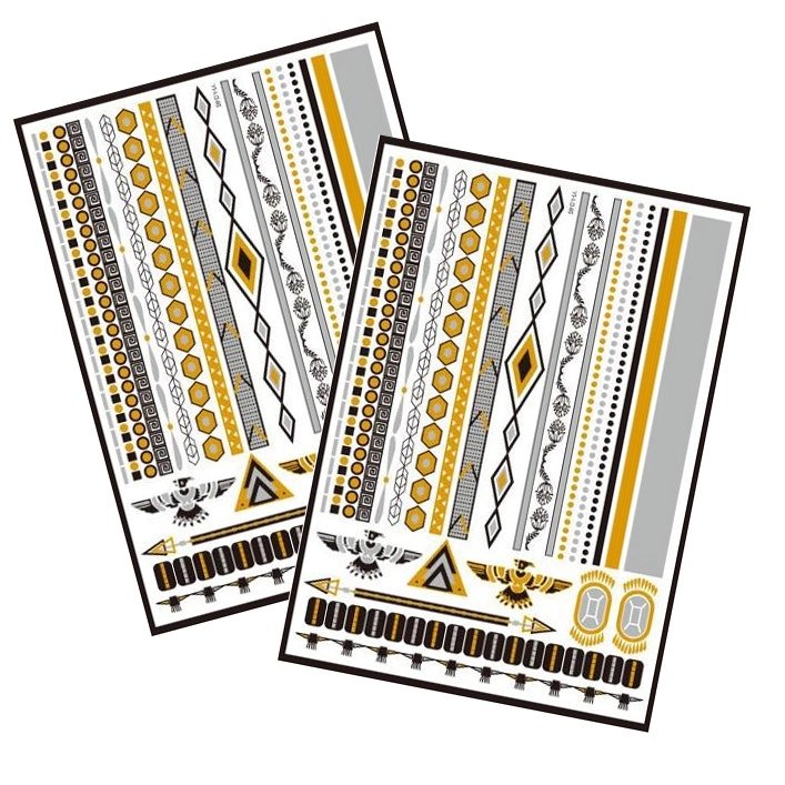 Metallic Temporary Tattoo Gold Silver Glitter Party Body Sticker Waterproof 2 Sheets 046