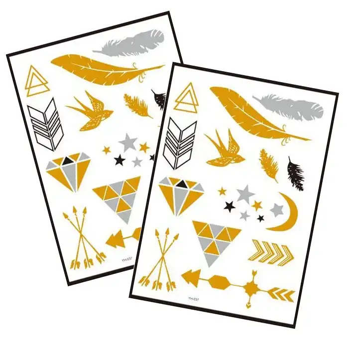 Metallic Temporary Tattoo Gold Silver Glitter Party Body Sticker Waterproof 2 Sheets 037