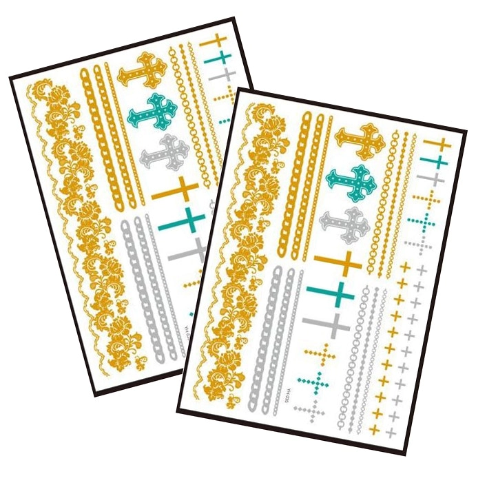 Metallic Temporary Tattoo Gold Silver Glitter Party Body Sticker Waterproof 2 Sheets 035