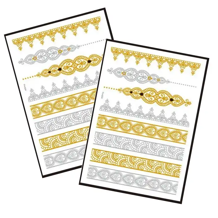 Metallic Temporary Tattoo Gold Silver Glitter Party Body Sticker Waterproof 2 Sheets 034