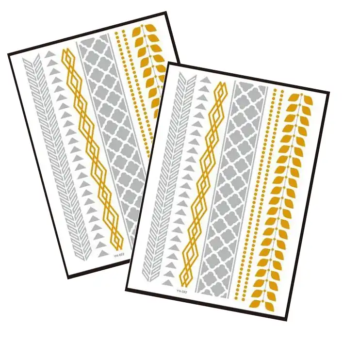 Metallic Temporary Tattoo Gold Silver Glitter Party Body Sticker Waterproof 2 Sheets 032