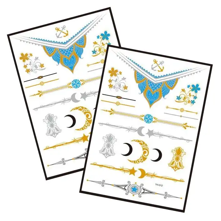 Metallic Temporary Tattoo Gold Silver Glitter Party Body Sticker Waterproof 2 Sheets 012