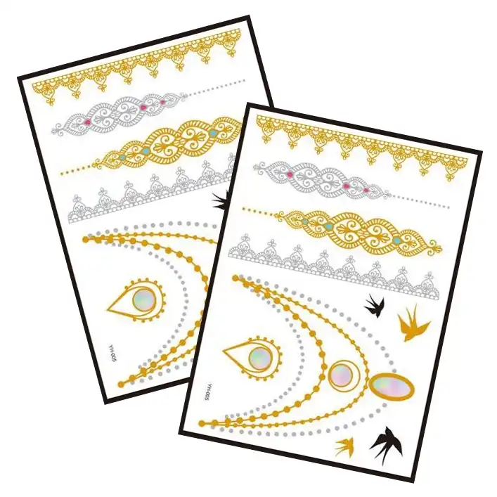 Metallic Temporary Tattoo Gold Silver Glitter Party Body Sticker Waterproof 2 Sheets 005