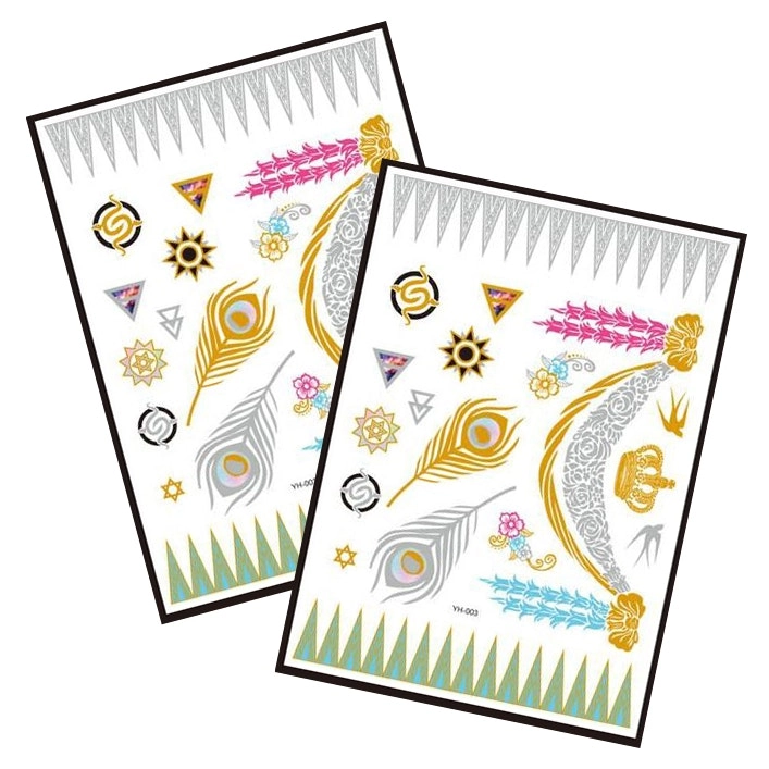 Metallic Temporary Tattoo Gold Silver Glitter Party Body Sticker Waterproof 2 Sheets 003