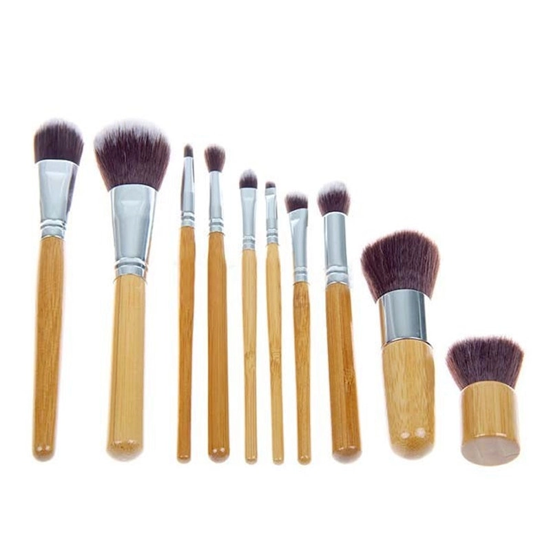 10 Piece Professional Makeup Brush Set Synthetic Fiber Bamboo Handle