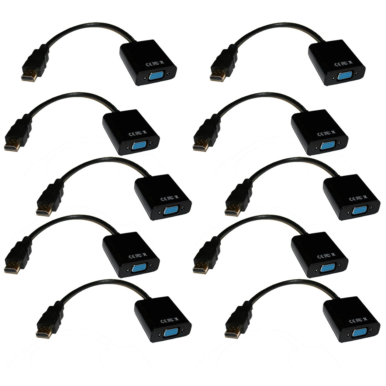 10Pc Hdmi To Vga Converter Cable 1080P + 3.5Mm Stereo Audio Digital Analog Conversion 10X