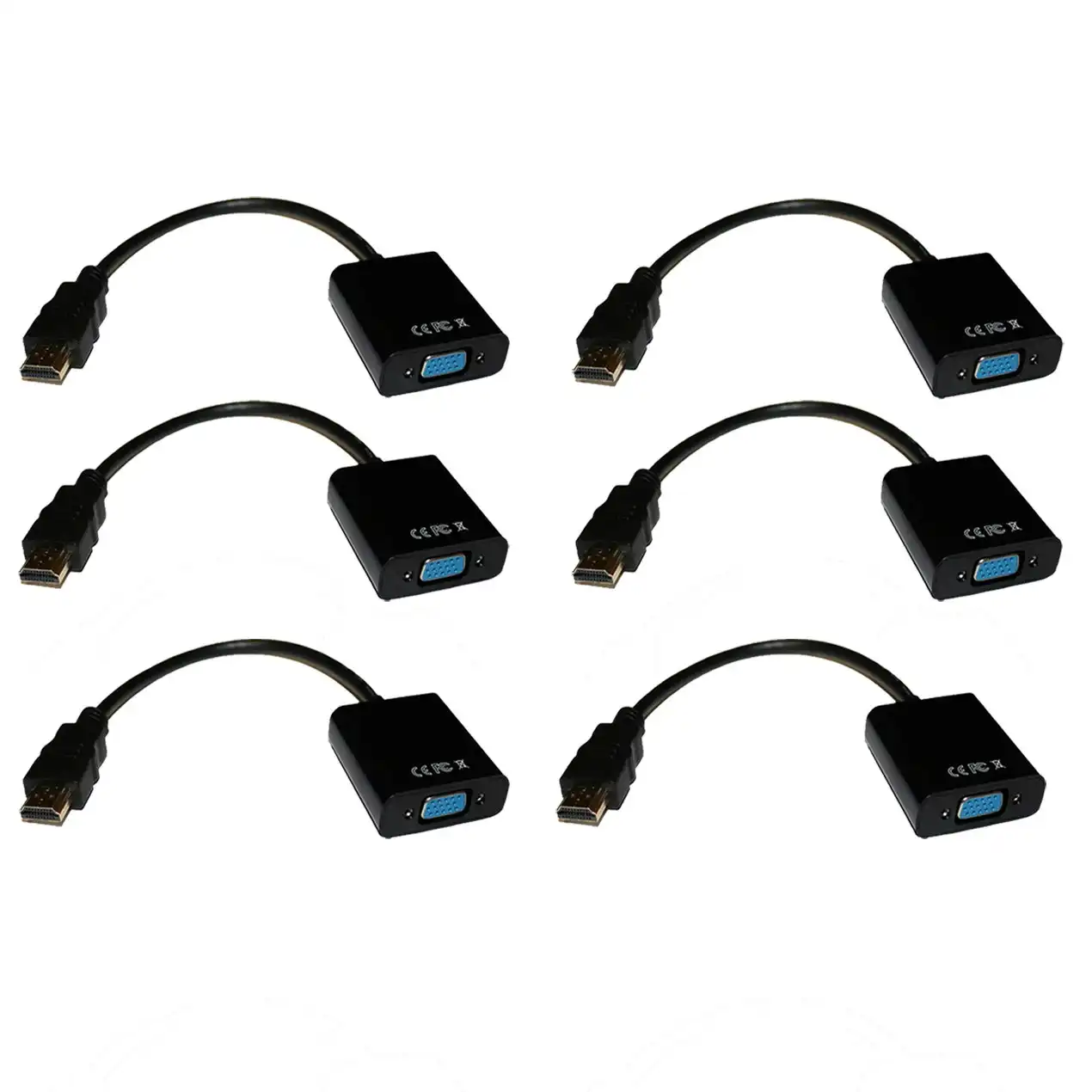 6Pc Hdmi To Vga Converter Cable 1080P + 3.5Mm Stereo Audio Digital Analog Conversion 6X