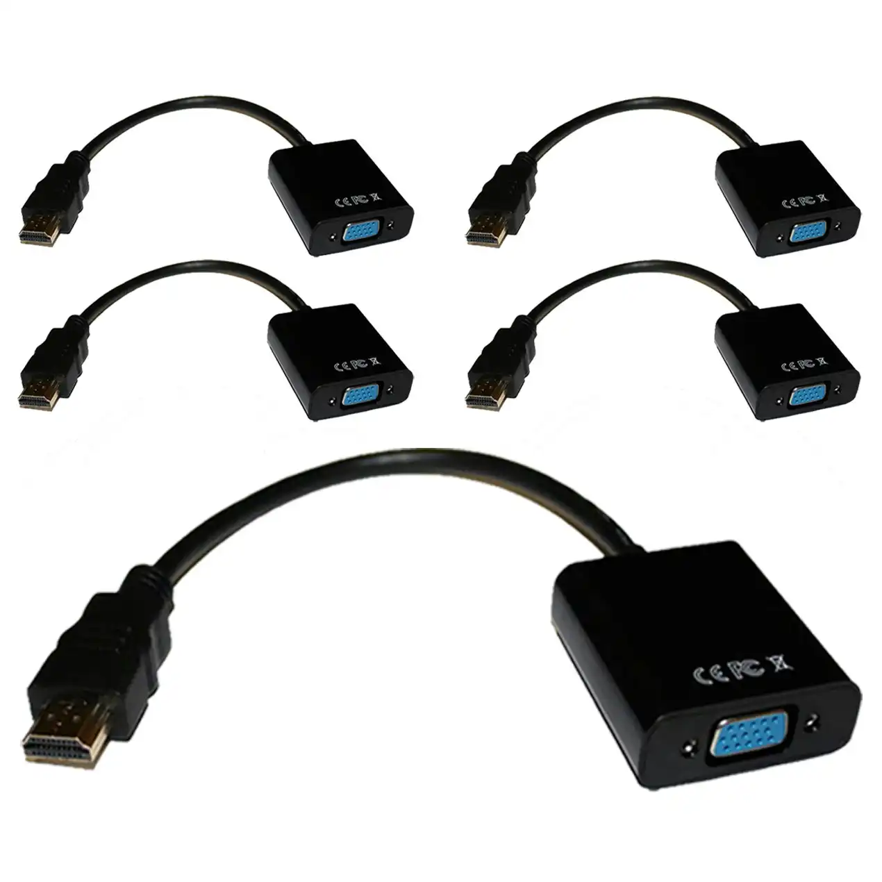 5Pc Hdmi To Vga Converter Cable 1080P + 3.5Mm Stereo Audio Digital Analog Conversion 5X