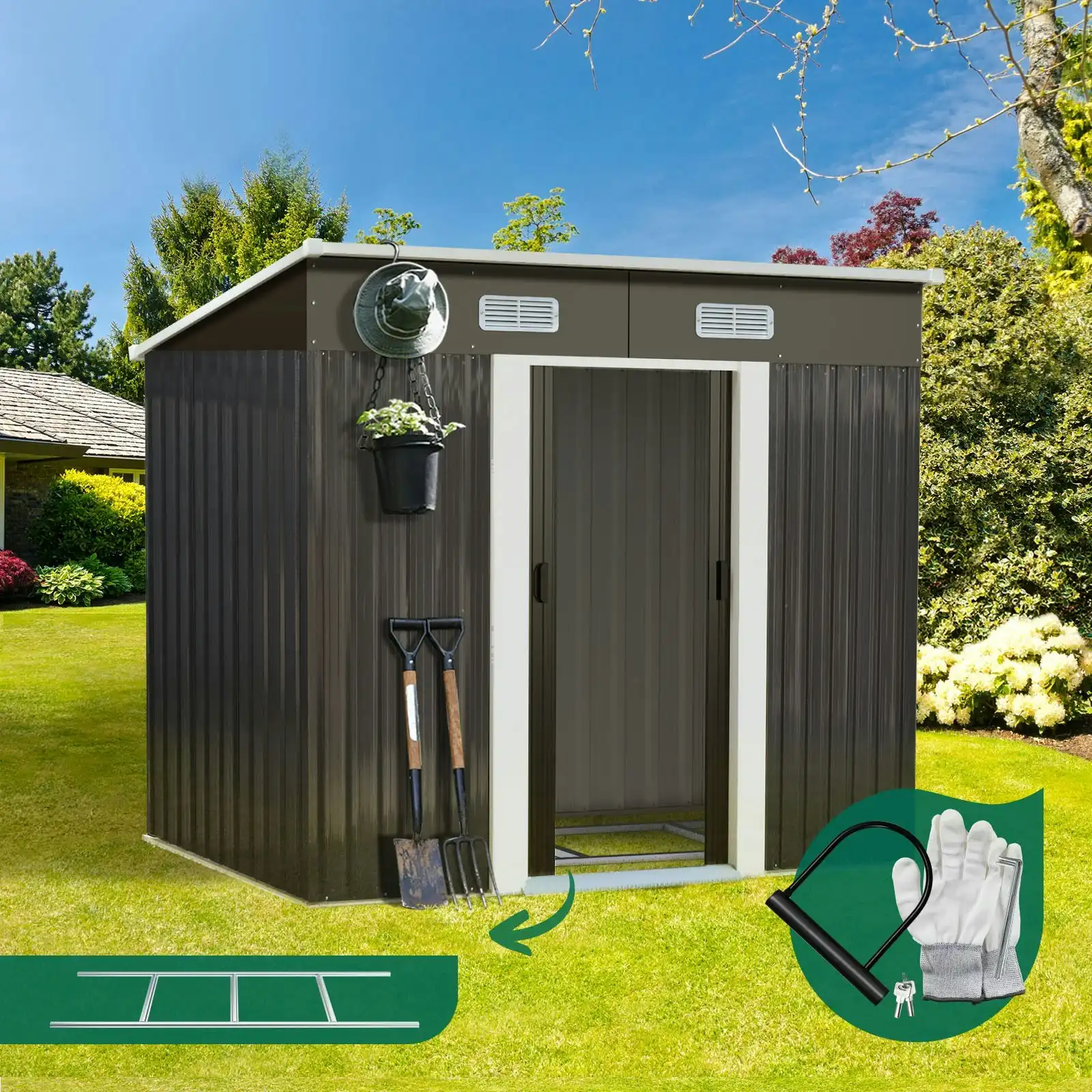 Livsip Garden Shed Outdoor Storage Sheds 1.94x1.21M Workshop Cabin Metal Base