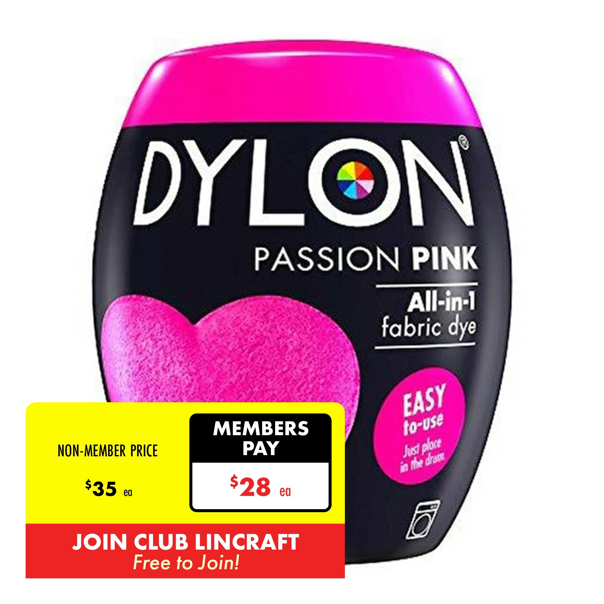 Dylon Fabric Dye, Passion Pink- 350g