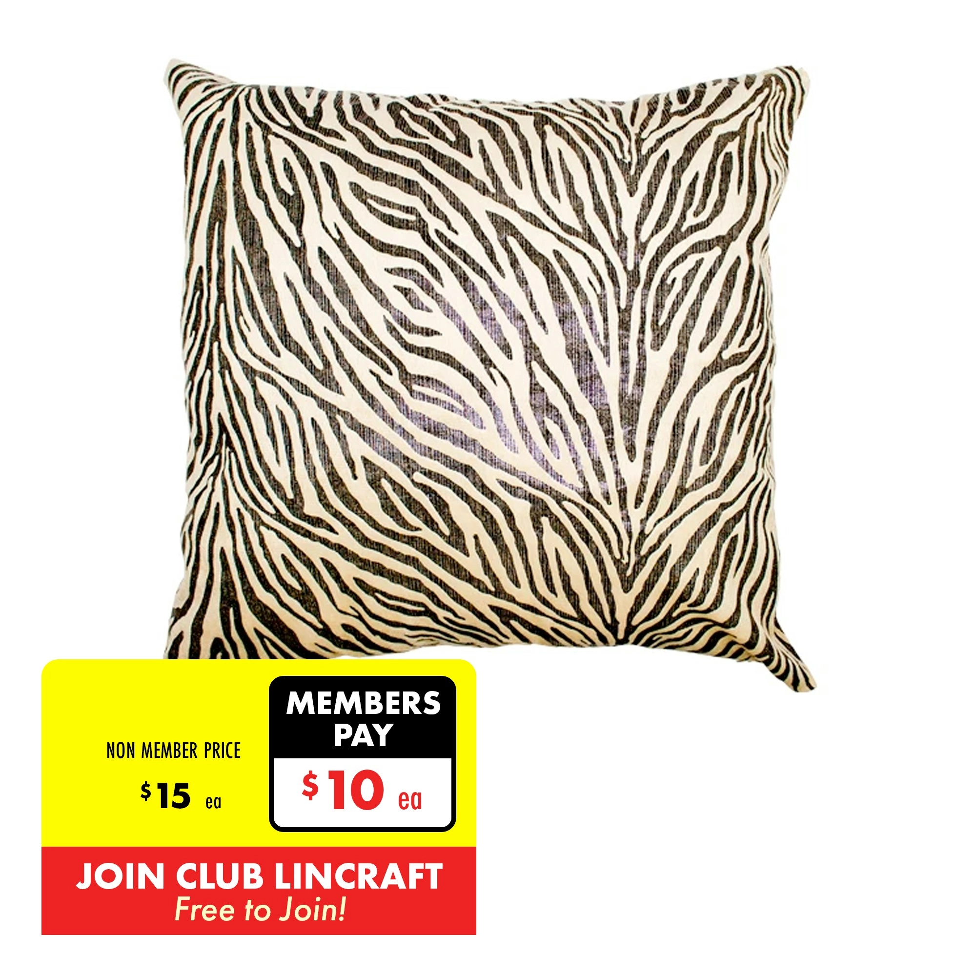 CH Printed Designer Cushion, Fine Zebra, Black- 43x43cm