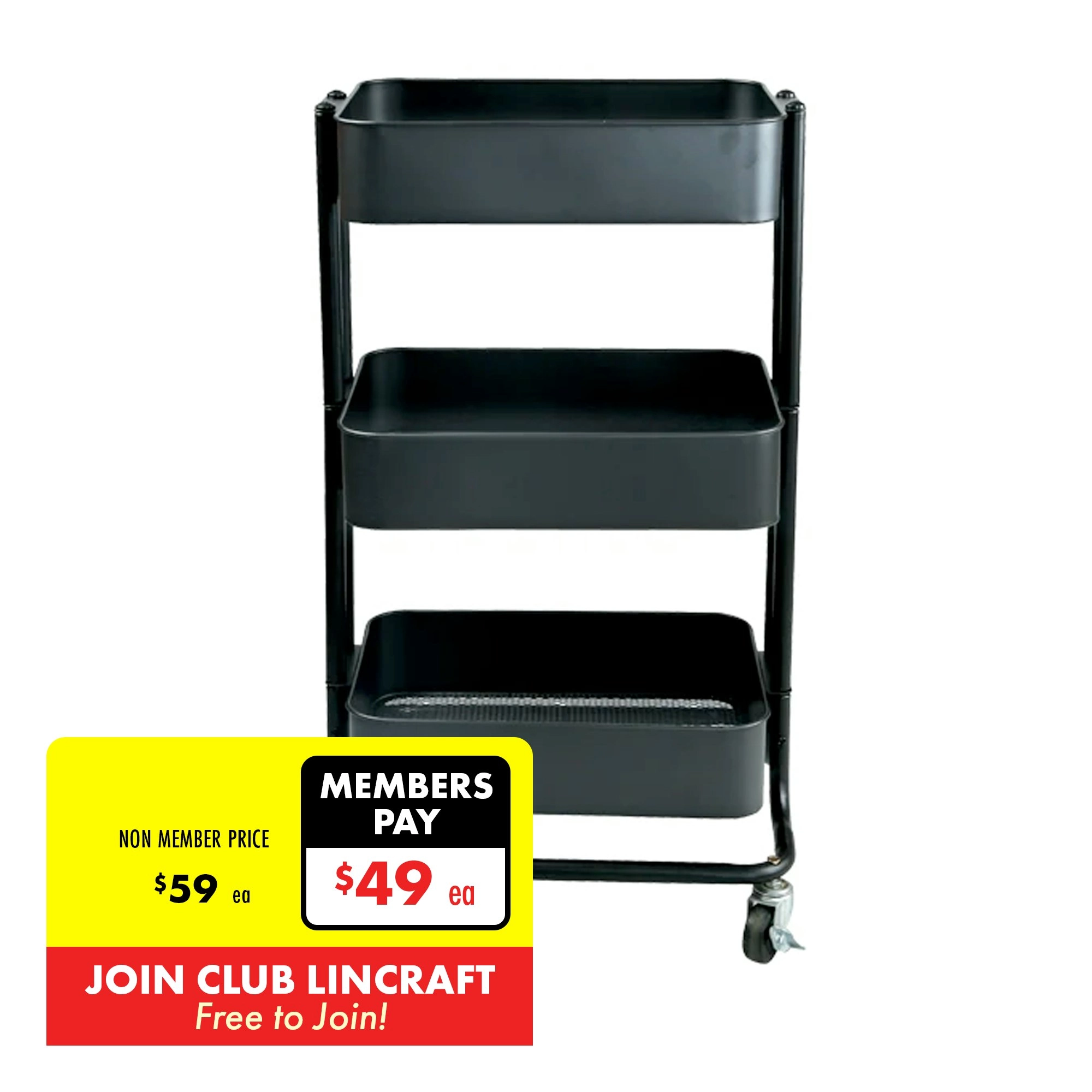 Makr 3-Tier Trolley, Black- 42.7cm x 35.5cm x 75.9cm