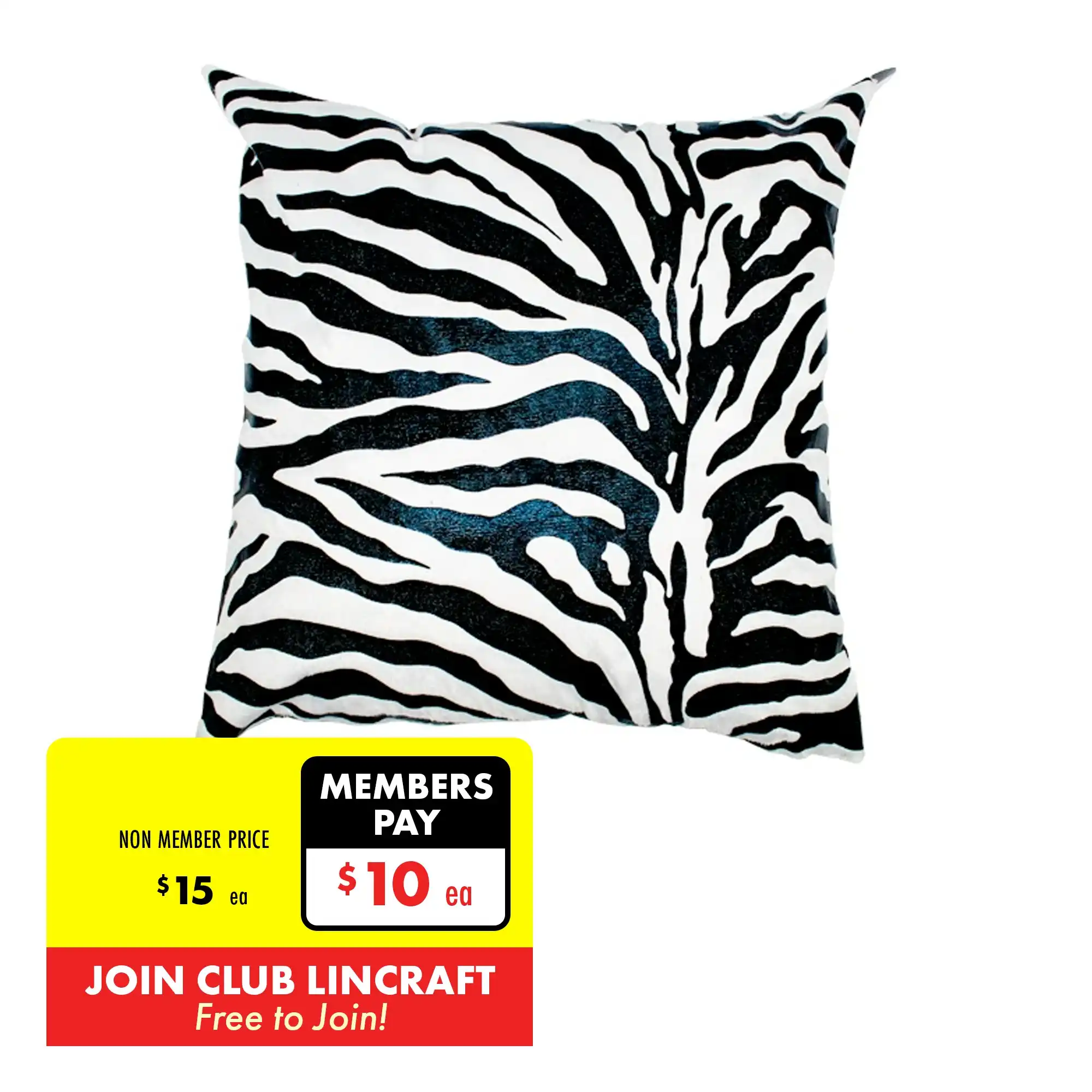 CH Printed Designer Cushion, Zebra, Black- 43x43cm