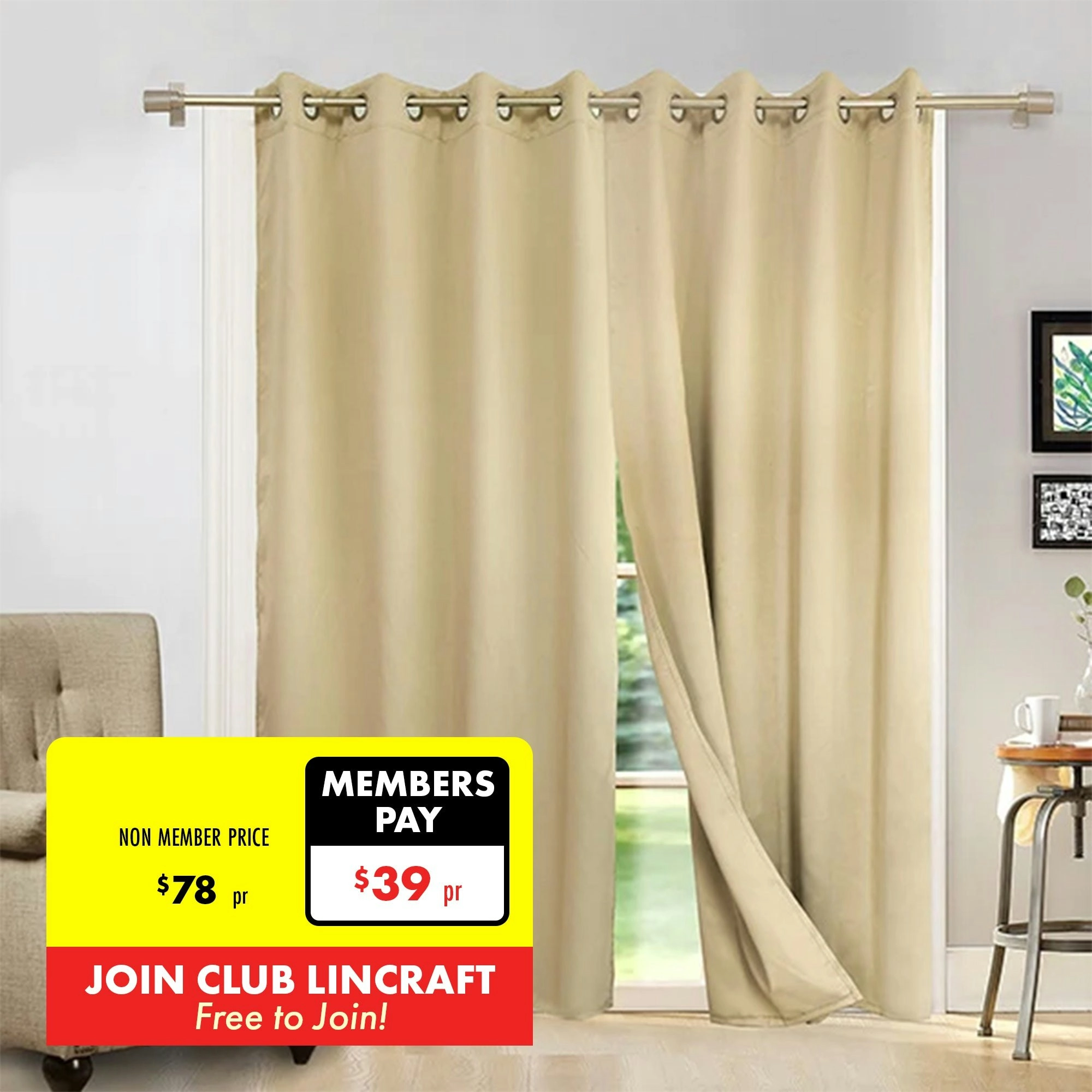 Novus Eyelet Curtain with Magnetic Closures, Ivory- 140 x 221cm