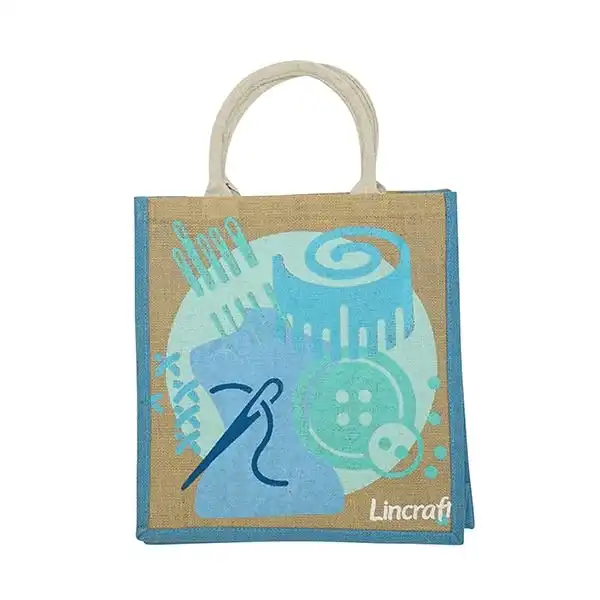 Lincraft Printed Jute Bag, Teal