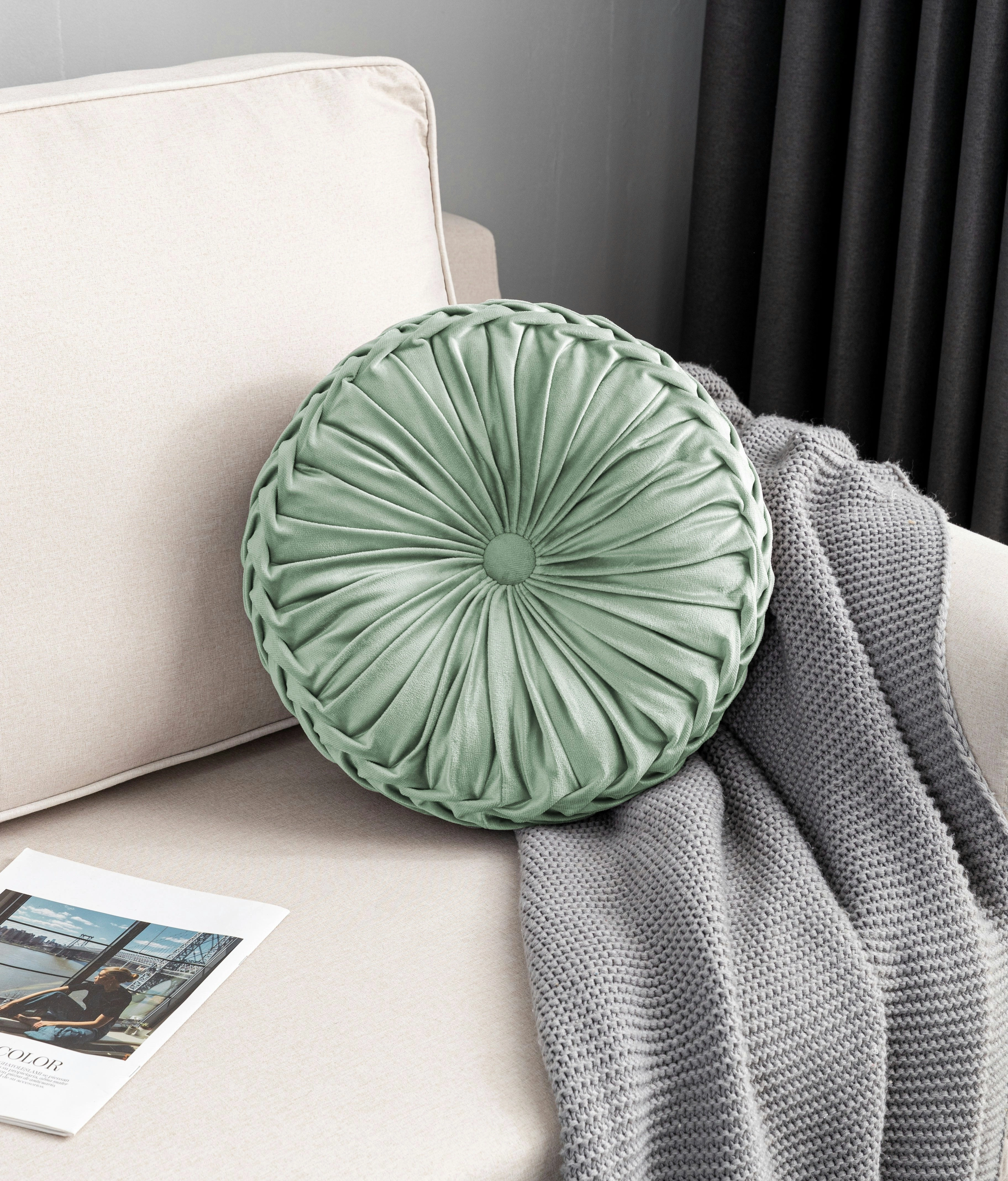 Mayfair & Bond Pleated Velvet Cushion, Sage, 40cm