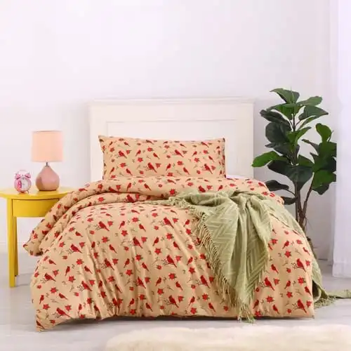 Dreamaker Quilt Cover Set, Cardinals / Tan Red Birds