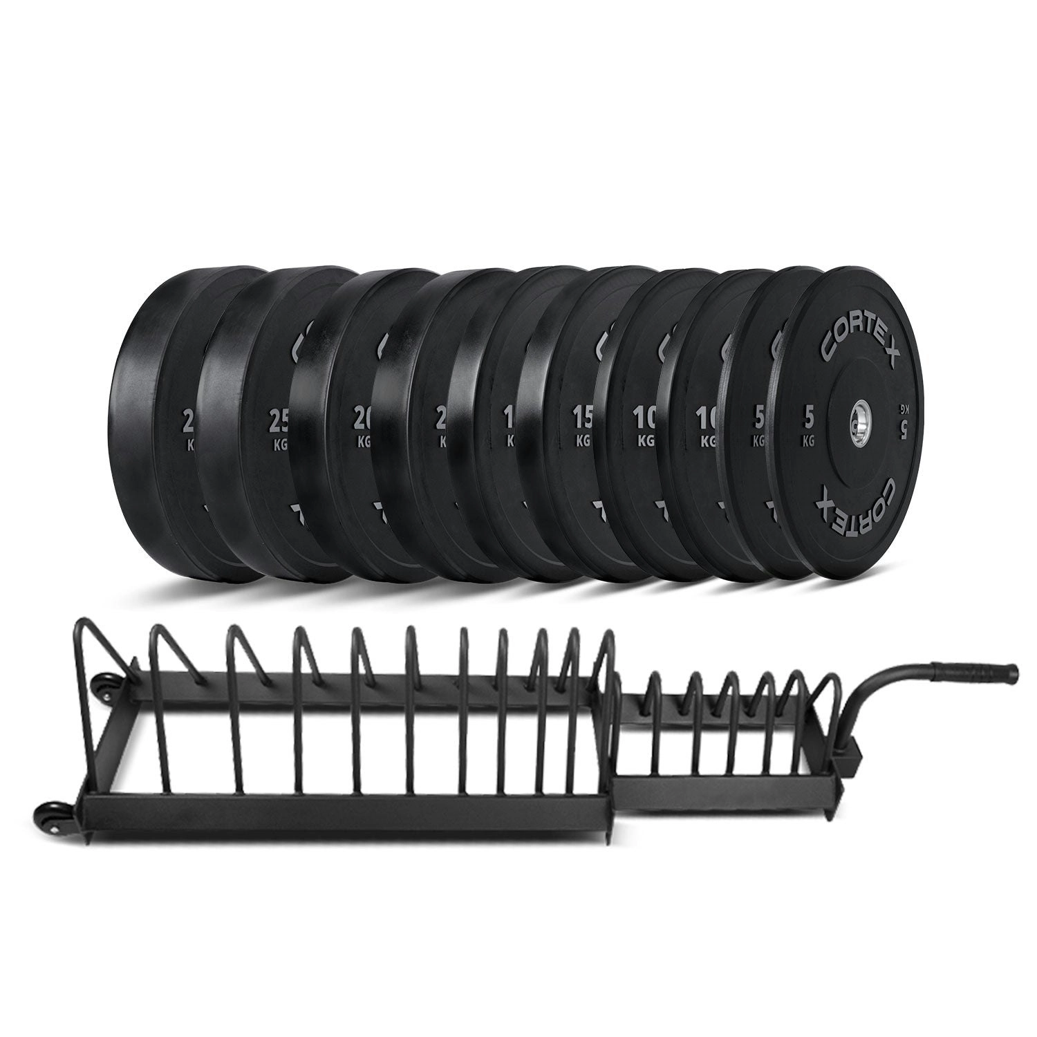 Cortex Pro 150kg Black Series Bumper Plate V2 Package with Toaster Rack