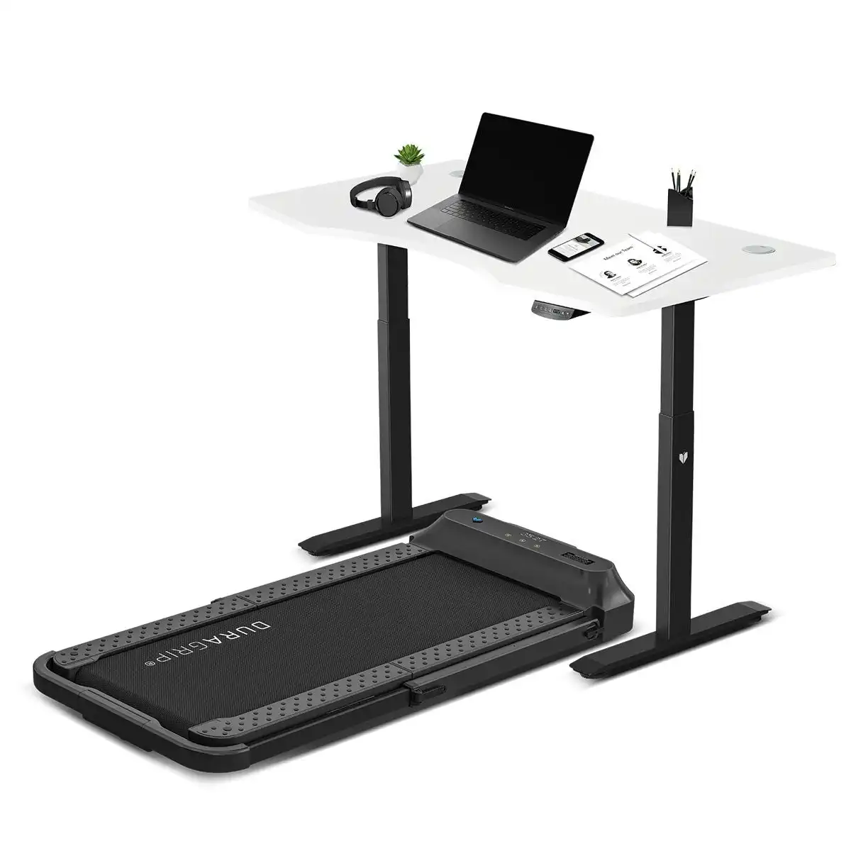 Lifespan Fitness V-FOLD Treadmill with ErgoDesk Automatic Standing Desk 1500mm in White