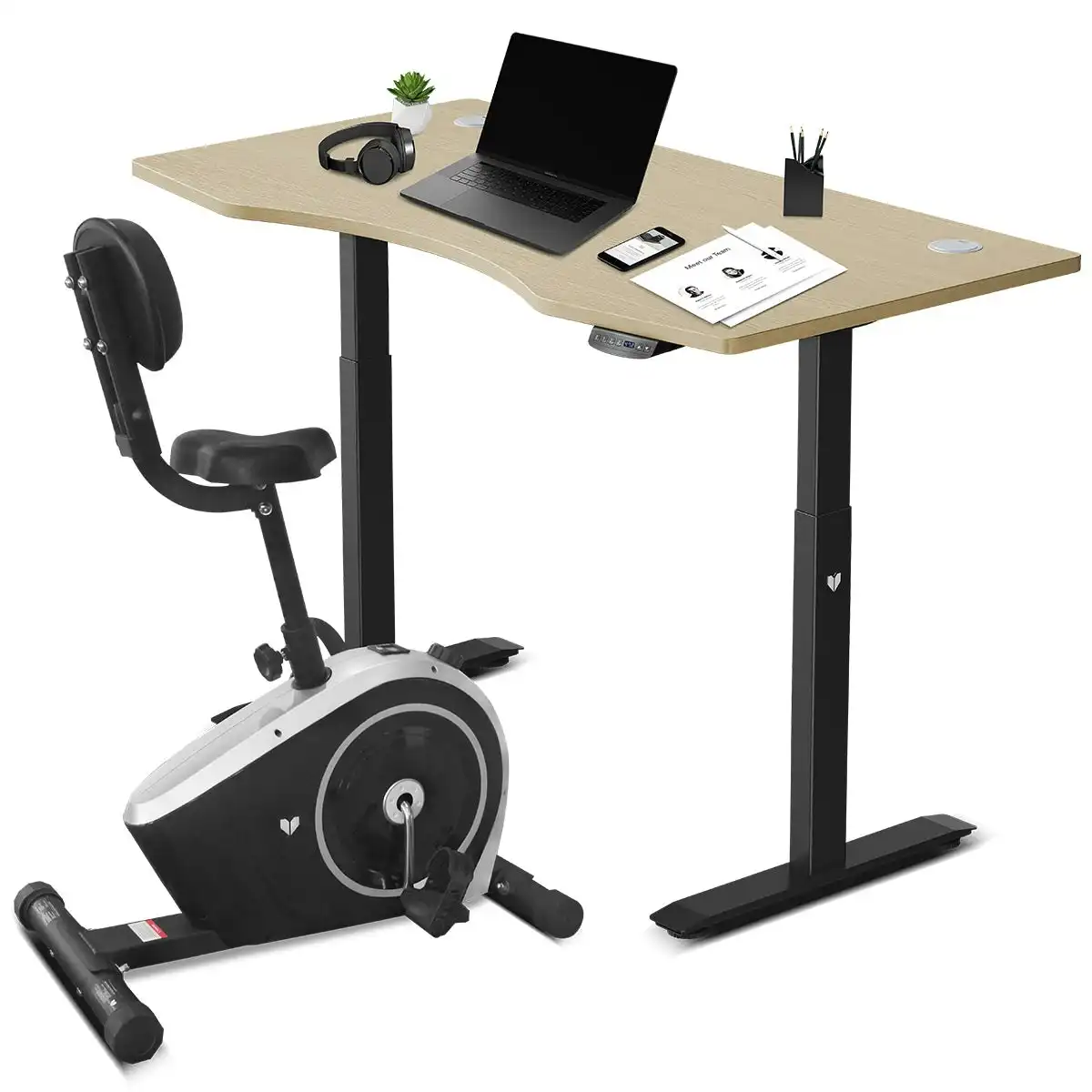 Lifespan Fitness Cyclestation3 Exercise Bike with ErgoDesk Automatic Standing Desk 1500mm in Oak