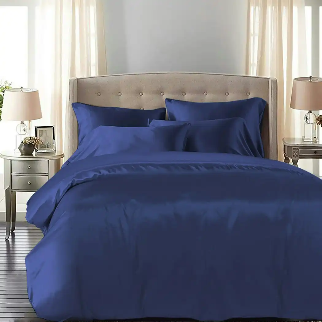 Dreamz Silky Satin Quilt Cover Set Bedspread Pillowcases Summer Super King Blue