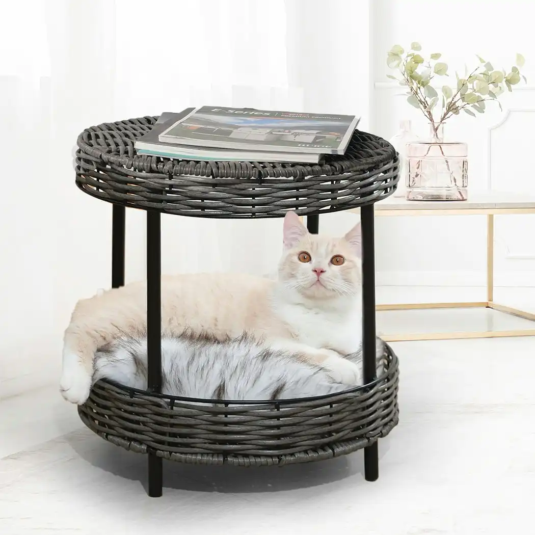 Pawz Rattan Pet Bed Elevated Raised Cat Dog House Wicker Basket Kennel Table