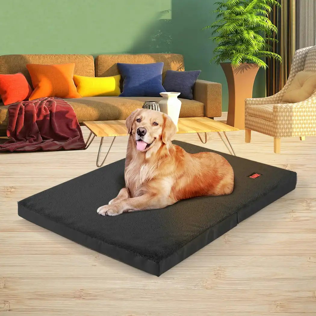 Pawz Pet Bed Foldable Dog Puppy Beds Cushion Pad Pads Soft Plush Black L