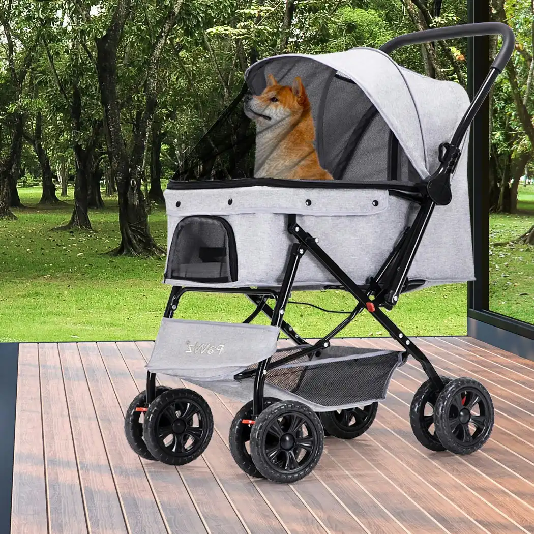 Pawz Pet Stroller Pram Dog Carrier Trailer Strollers 4 Wheels Foldable Large