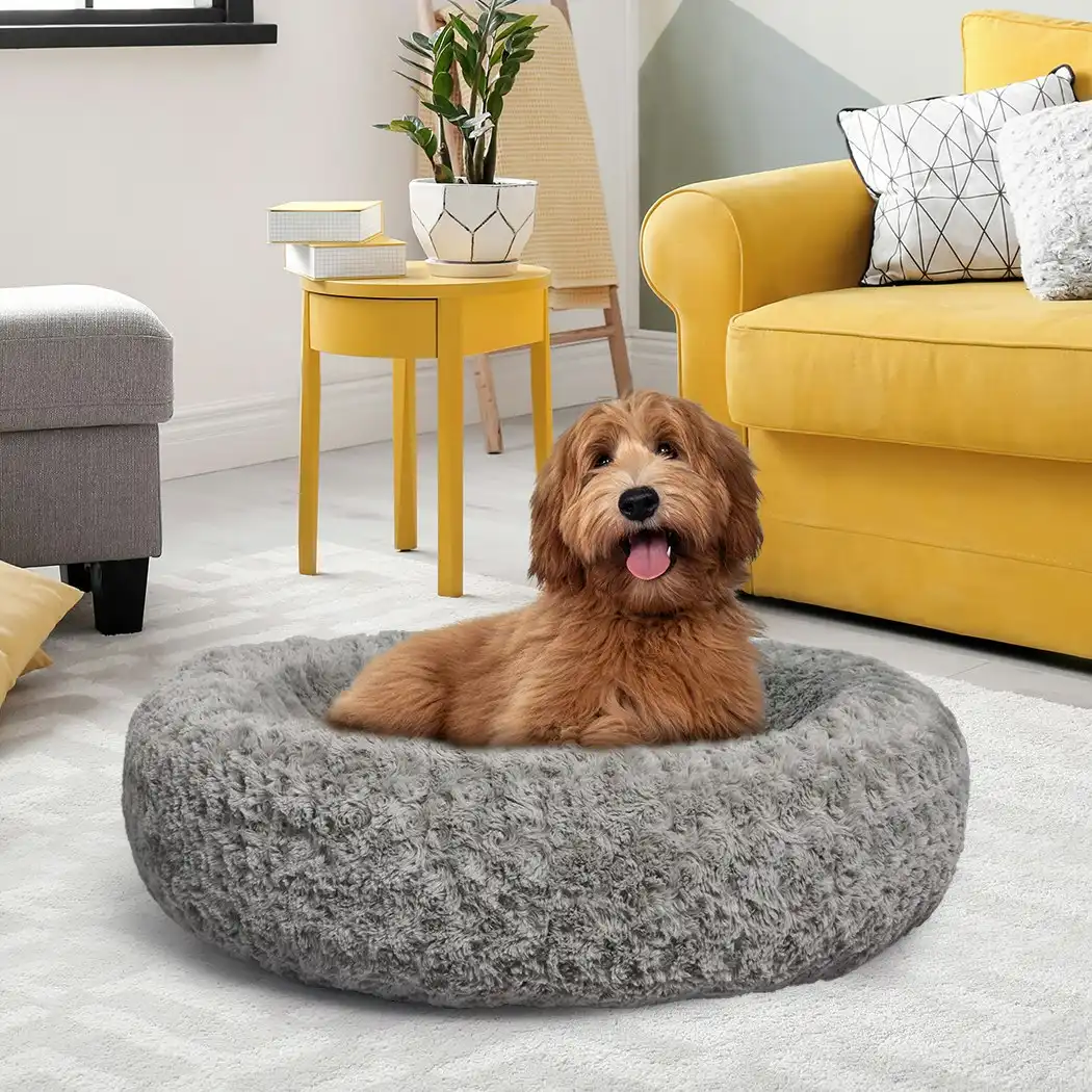 Pawz Calming Dog Bed Warm Soft Plush Sofa Pet Cat Cave Washable Portable Grey M