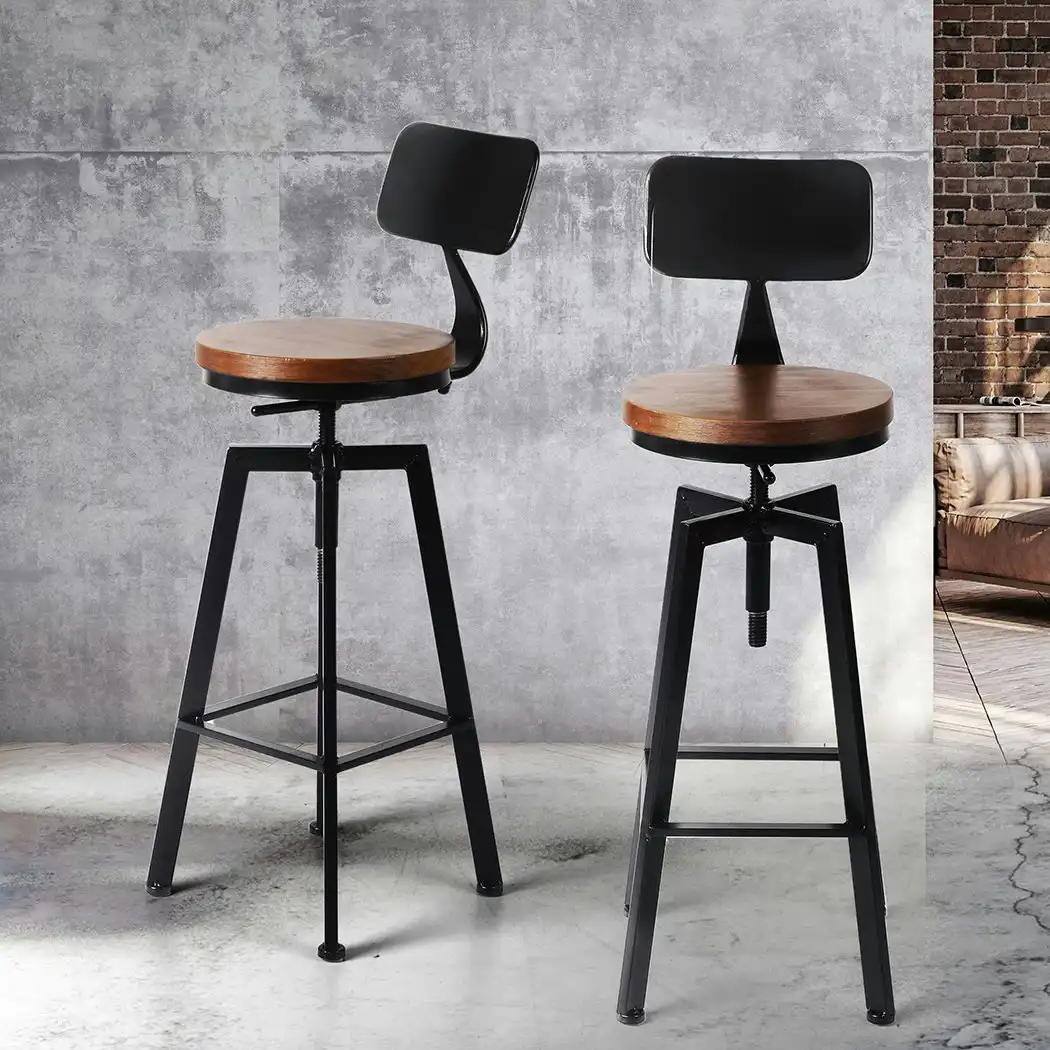 Levede 1x Industrial Bar Stools Kitchen Stool Wooden Barstools Swivel Chair