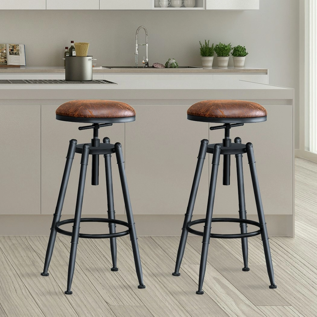 Levede 2x Industrial Bar Stools Kitchen Stool PU Leather Barstools Swivel Chairs