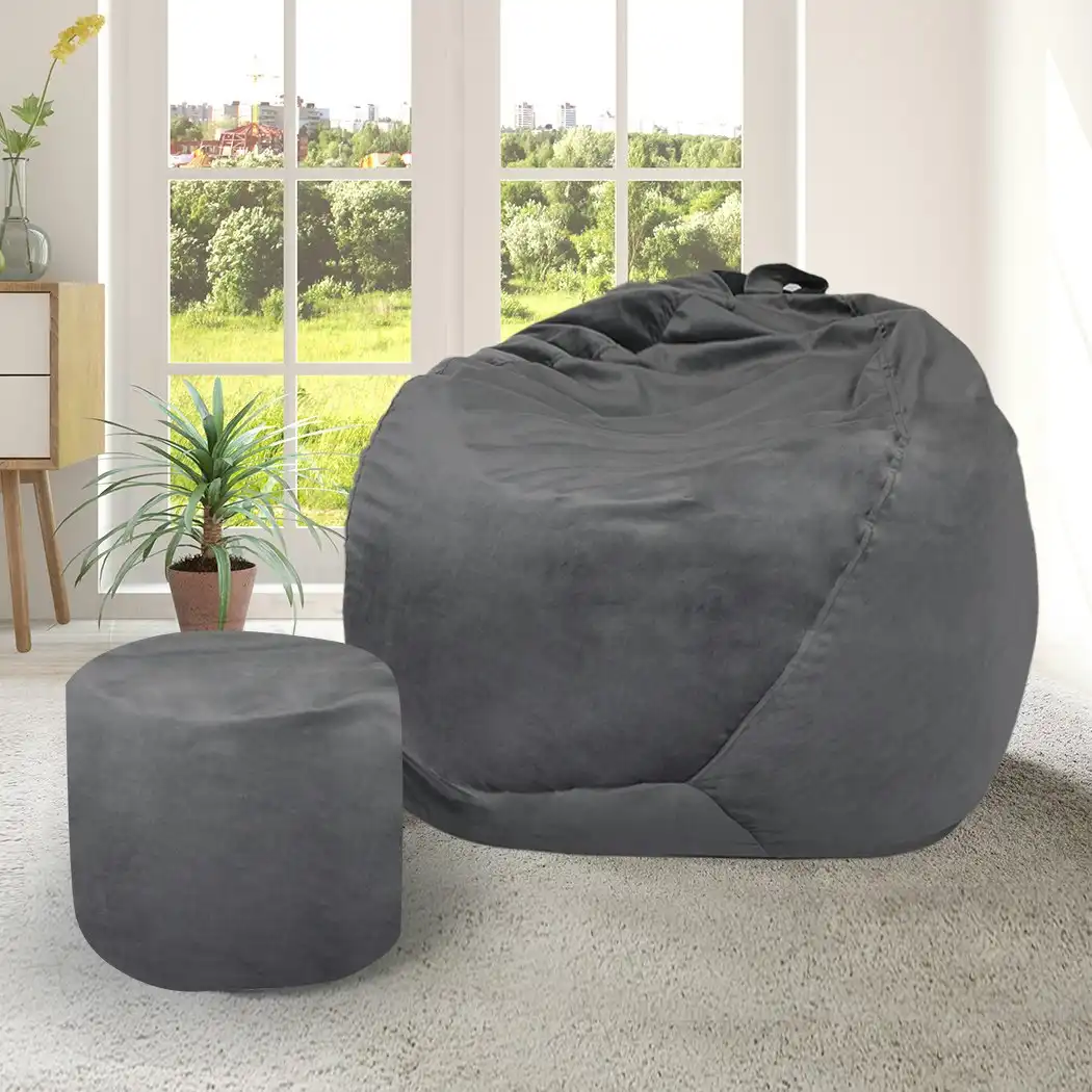Marlow Bean Bag Chair Cover Home Game Seat Lazy Sofa Cover Large With Foot Stool (BEAN1002-DG-FS)