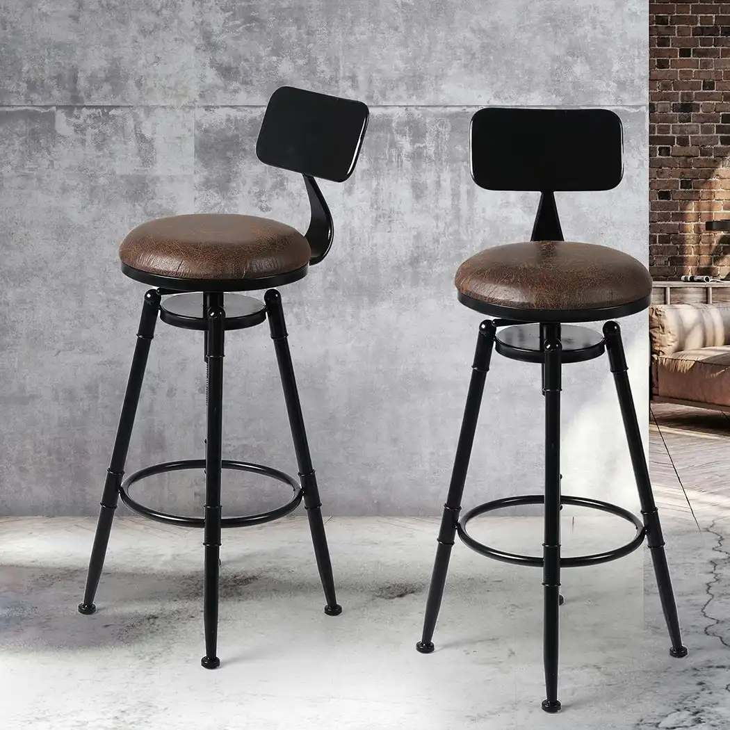 Levede 2x Bar Stool Kitchen Wooden PU Leather Barstools Industrial Swivel Chairs