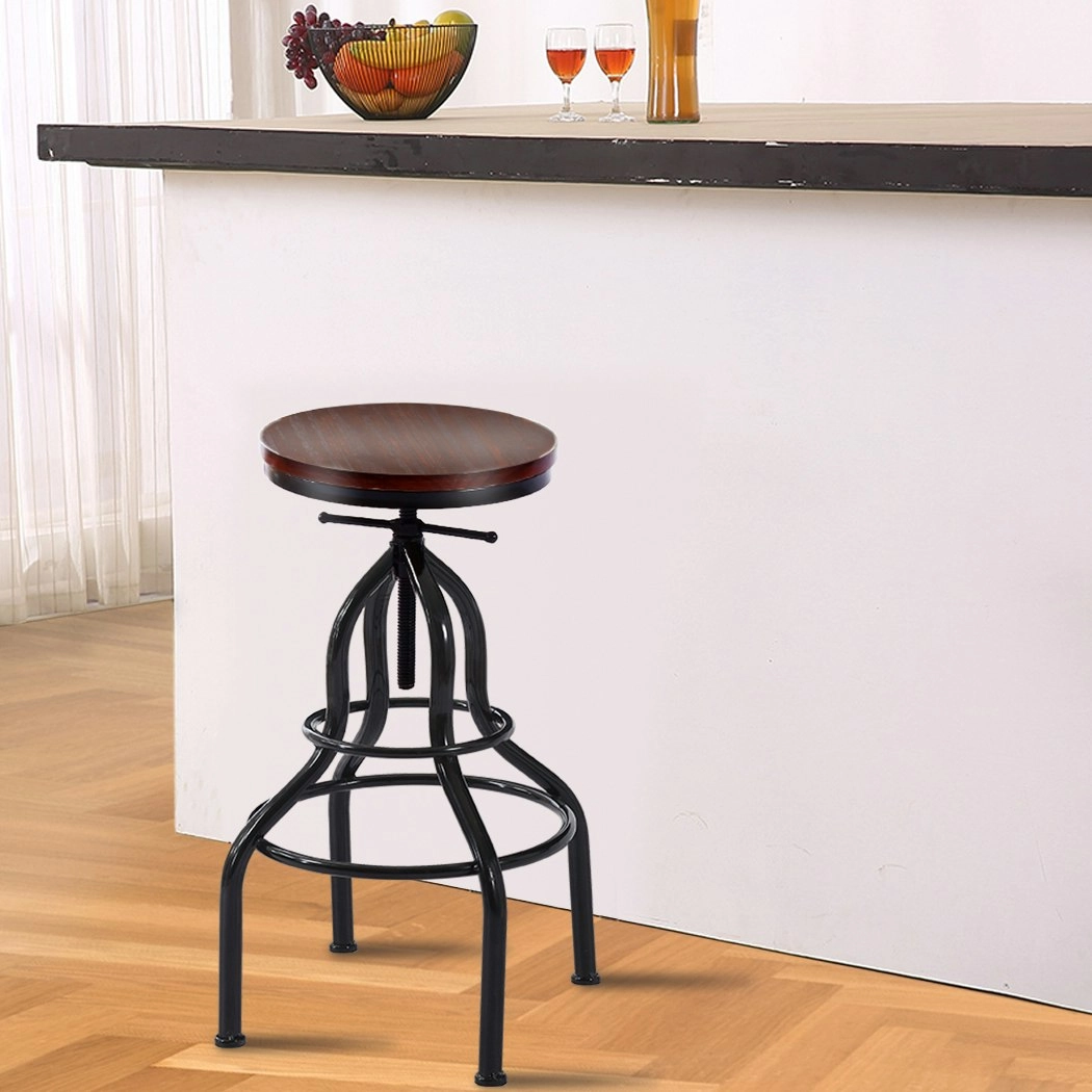 Levede Bar Stool Kitche0n Wooden Leather Barstools Industrial Swivel Chair Vanko