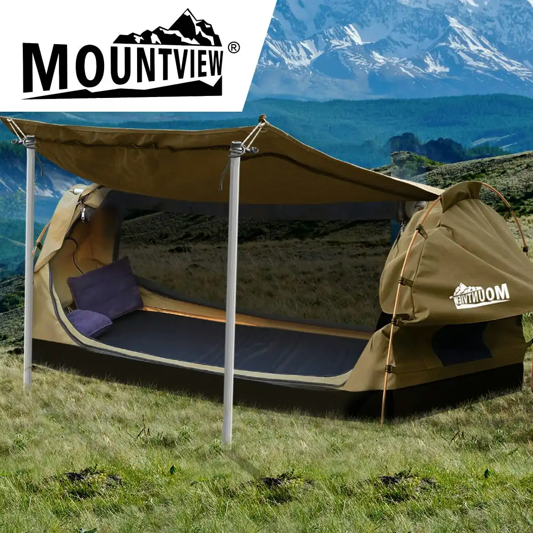 Mountview Double Swag Camping Swags Canvas Dome Tent Free Standing Khaki