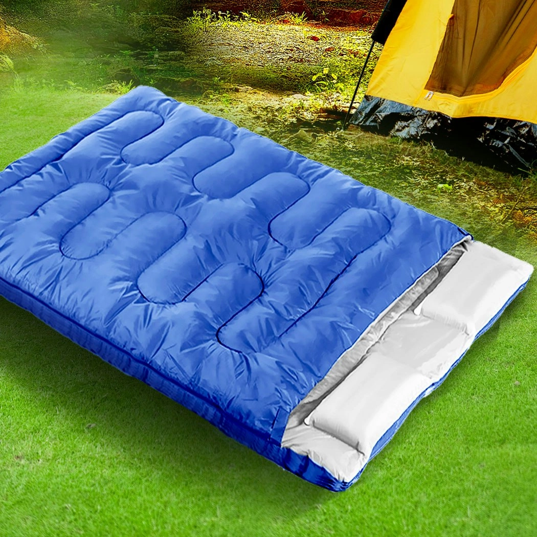 Mountview Sleeping Bag Double Bags Outdoor Camping Thermal 0℃-18℃ Hiking Blue