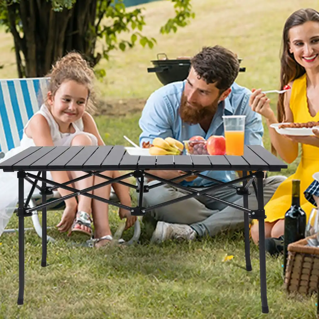 Levede Folding Camping Table Portable Aluminium Outdoor Picnic Garden Black